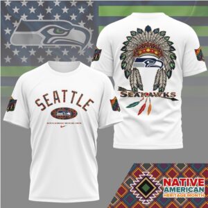 Native American Heritage Month Seattle Seahawks Tribal Headdress Graphic Cultural Pride Shirt