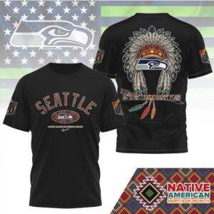 Native American Heritage Month Seattle Seahawks Tribal Headdress Graphic Cultural Pride Shirt