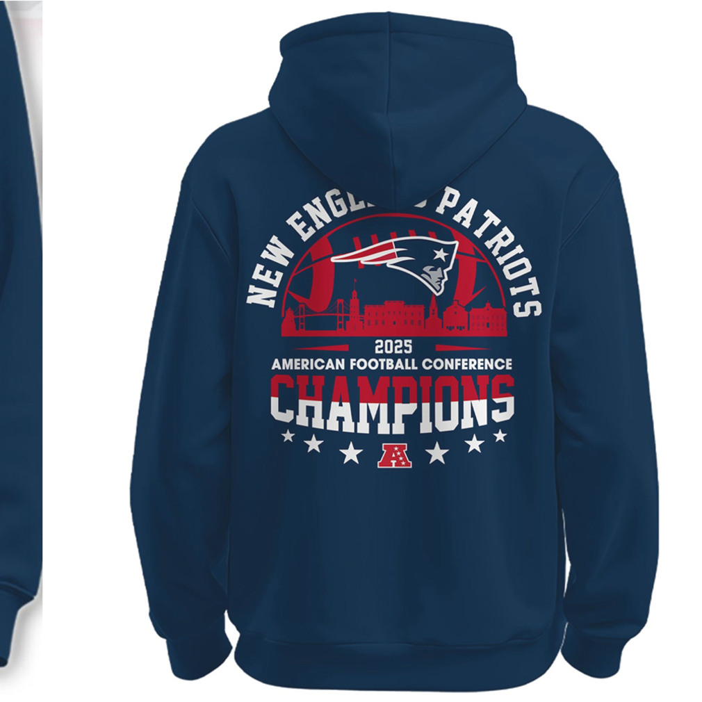 Navy Blue New England Patriots 2025 AFC Conference Champions Football Fan Gift Hoodie Navy Blue New England Patriots 2025 AFC Conference Champions Football Fan Gift Hoodie