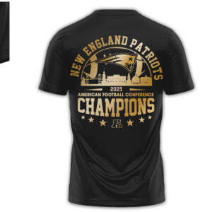New England Patriots 2025 AFC Champions Gold Graphic T Shirt Performance Training Shirt New England Patriots 2025 AFC Champions Gold Graphic T Shirt Performance Training Shirt