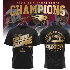 New England Patriots 2025 AFC Champions Gold Graphic T Shirt Performance Training Shirt