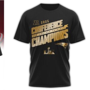 New England Patriots 2025 AFC Champions Gold Graphic T Shirt Performance Training Shirt