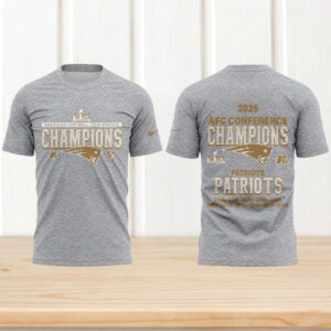 New England Patriots 2025 AFC Conference Champions Gold Foil Grey Performance tshirt