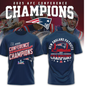 New England Patriots 2025 AFC Conference Champions Navy Blue T Shirt New England Patriots 2025 AFC Conference Champions Navy Blue T Shirt