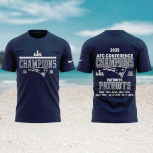 New England Patriots 2025 AFC Conference Champions Super Bowl LIX Navy Fan tshirt New England Patriots 2025 AFC Conference Champions Super Bowl LIX Navy Fan tshirt