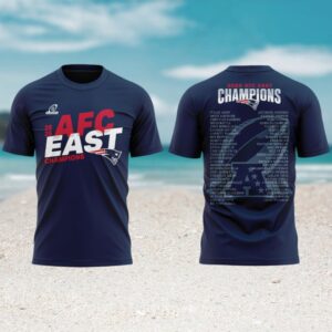 New England Patriots 2025 AFC East Champions Roster List Navy Blue tshirt New England Patriots 2025 AFC East Champions Roster List Navy Blue tshirt