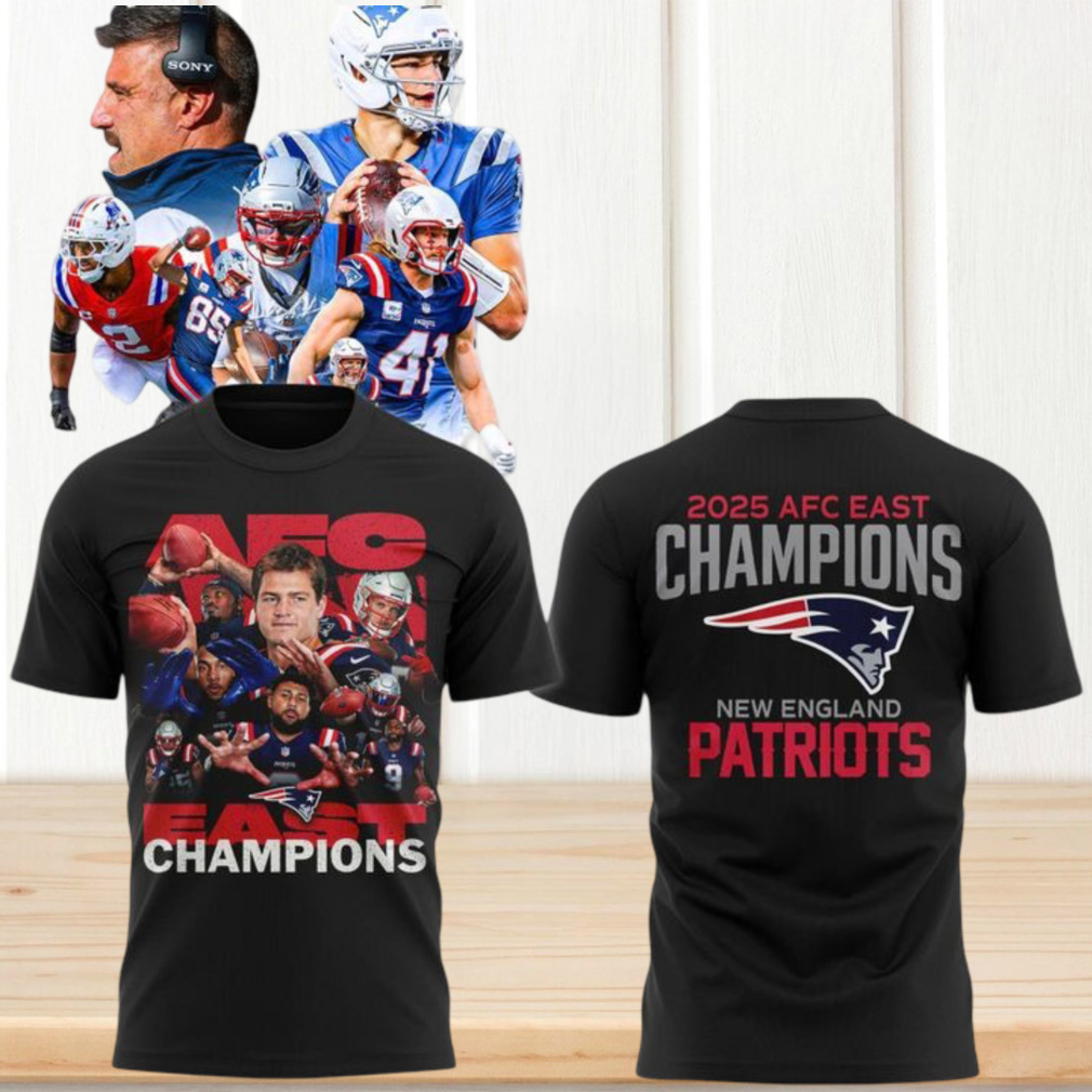 New England Patriots 2025 AFC East Champions Team Photo Collage Football T Shirt New England Patriots 2025 AFC East Champions Team Photo Collage Football T Shirt