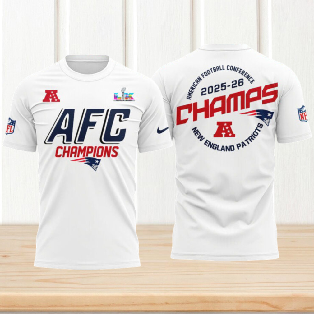 New England Patriots AFC Champions 2025 26 White Super Bowl LX Bound T Shirt New England Patriots AFC Champions 2025 26 White Super Bowl LX Bound T Shirt