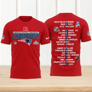 New England Patriots AFC Champions Roster Red T Shirt Complete Player Name List Signature Shirt New England Patriots AFC Champions Roster Red T Shirt Complete Player Name List Signature Shirt