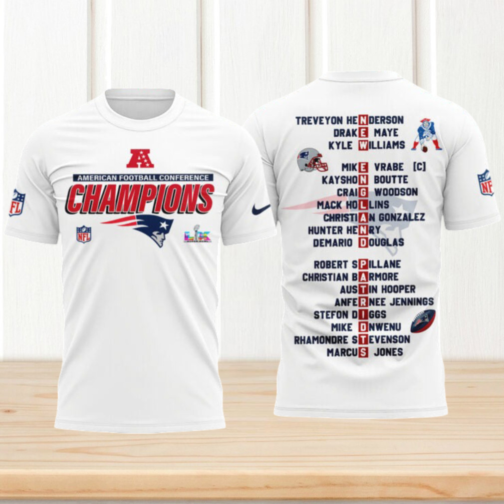 New England Patriots AFC Champions Roster Shirt White Performance Complete Player Name List T Shirt New England Patriots AFC Champions Roster Shirt White Performance Complete Player Name List T Shirt