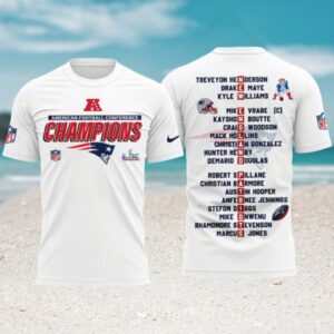 New England Patriots AFC Champions Roster Shirt White Performance Complete Player Name List T Shirt