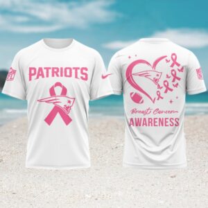 New England Patriots Breast Cancer Awareness Month October Pink Ribbon White T Shirt