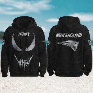 New England Patriots Dark Mode Venom Inspired Silver Pullover Hoodie