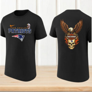 New England Patriots Harley Davidson Eagle Skull Fire T Shirt Fan Apparel