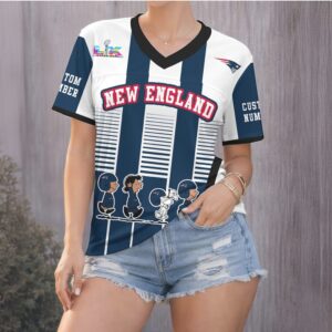 New England Patriots Official Super Bowl x Peanut V neck Baseball Jersey