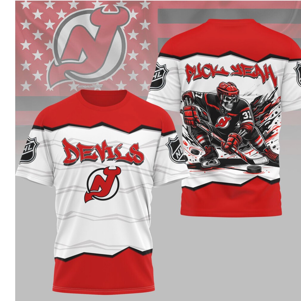 New Jersey Devils Official NHL Puck Yeah 3D Shirt New Jersey Devils Official NHL Puck Yeah 3D Shirt