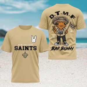 New Orleans Saints Bad Bunny DTMF Frog Gold Football Fan T Shirt New Orleans Saints Bad Bunny DTMF Frog Gold Football Fan T Shirt