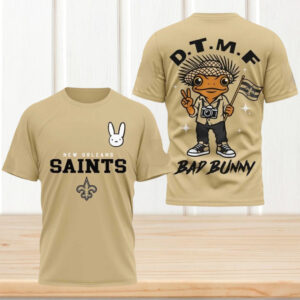 New Orleans Saints Bad Bunny DTMF Frog Gold Football Fan T Shirt