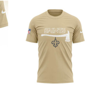 New Orleans Saints Firefighter Appreciation Day 2025 Gold Axe Emblem Tribute T Shirt New Orleans Saints Firefighter Appreciation Day 2025 Gold Axe Emblem Tribute T Shirt