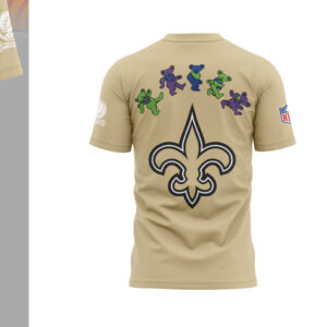 New Orleans Saints Grateful Dead 2025 Collaboration Dancing Bears Gold NFL T Shirt New Orleans Saints Grateful Dead 2025 Collaboration Dancing Bears Gold NFL T Shirt