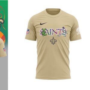 New Orleans Saints Grateful Dead 2025 Collaboration Dancing Bears Gold NFL T Shirt