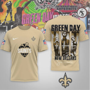 New Orleans Saints Green Day Rock Band Mashup Nike Performance Football Fan Shirt New Orleans Saints Green Day Rock Band Mashup Nike Performance Football Fan Shirt