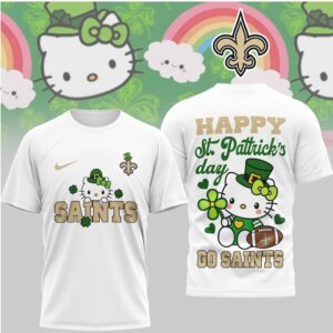 New Orleans Saints Hello Kitty St. Patrick's Day Lucky Shamrock Football T Shirt