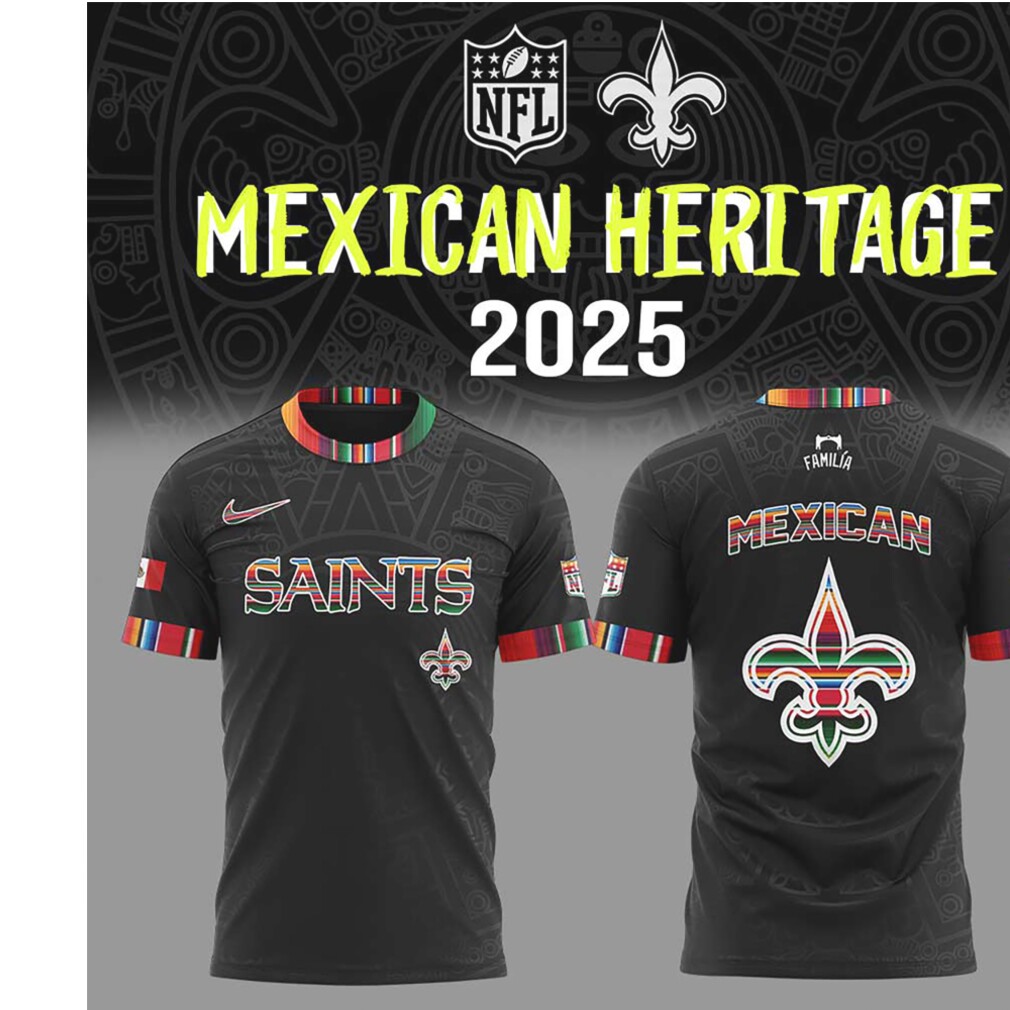 New Orleans Saints Mexican Heritage NFL 2025 Serape Pattern Black Fan T Shirt New Orleans Saints Mexican Heritage NFL 2025 Serape Pattern Black Fan T Shirt