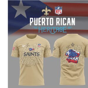 New Orleans Saints Puerto Rican Heritage NFL Gold Graffiti Style Fan T Shirt