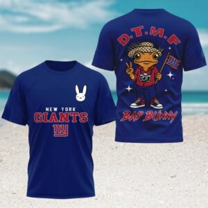 New York Giants Bad Bunny DTMF Frog Blue Football Fan T Shirt New York Giants Bad Bunny DTMF Frog Blue Football Fan T Shirt
