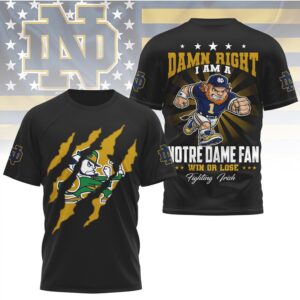 Notre Dame Fighting Irish Fan Damn Right Leprechaun Mascot Claw Rip T Shirt