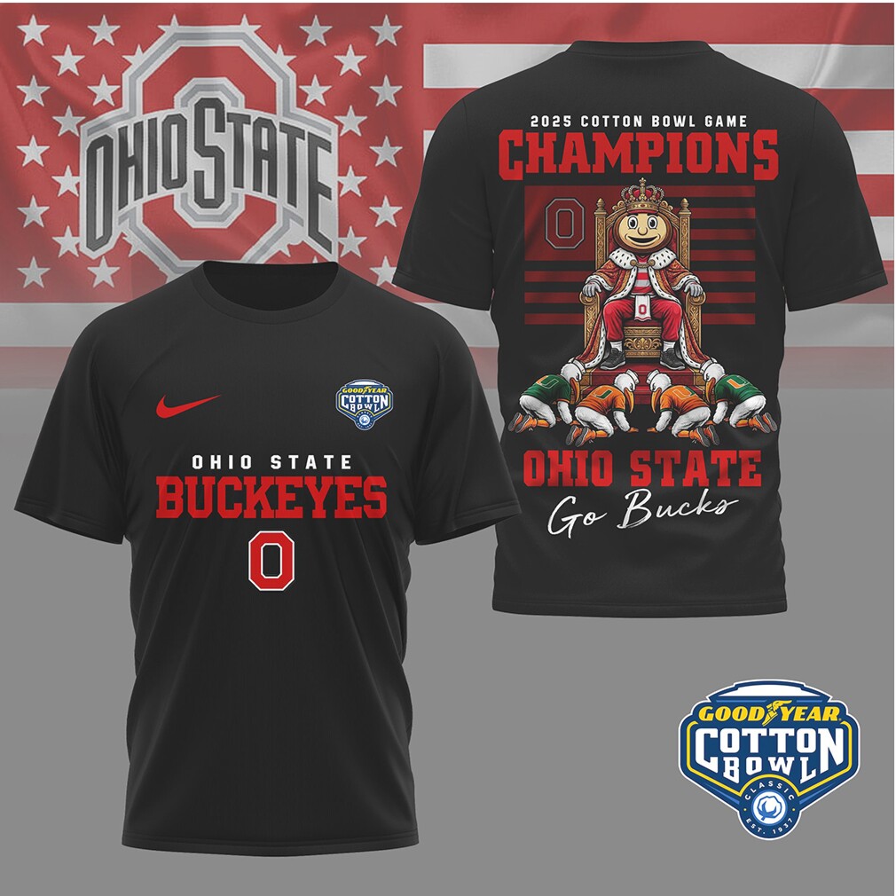 Ohio State Buckeyes 2025 Cotton Bowl Champions Brutus Mascot Fan T Shirt Ohio State Buckeyes 2025 Cotton Bowl Champions Brutus Mascot Fan T Shirt