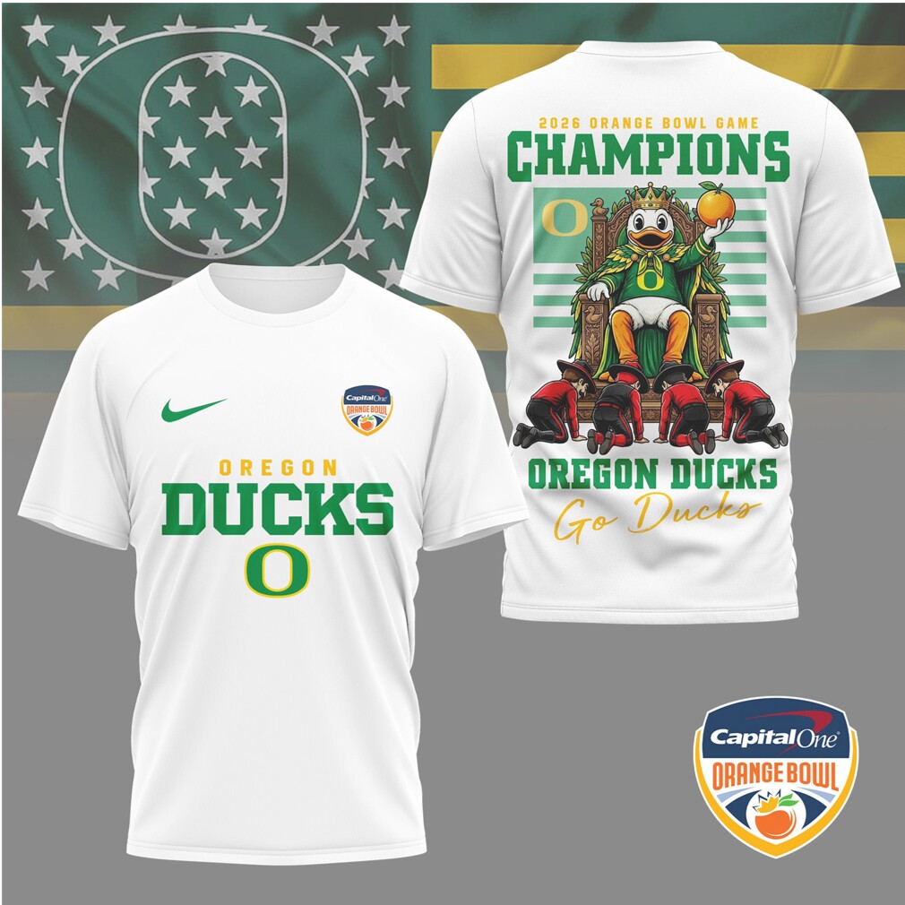 Oregon Ducks 2026 Orange Bowl Champions Mascot Throne Football Fan Shirt Oregon Ducks 2026 Orange Bowl Champions Mascot Throne Football Fan Shirt