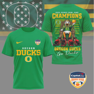 Oregon Ducks 2026 Orange Bowl Champions Mascot Throne Football Fan Shirt