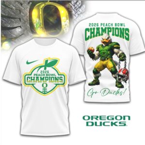 Oregon Ducks Official NCAA 2026 Peach Bowl Champions 3D Shirt Oregon Ducks Official NCAA 2026 Peach Bowl Champions 3D Shirt