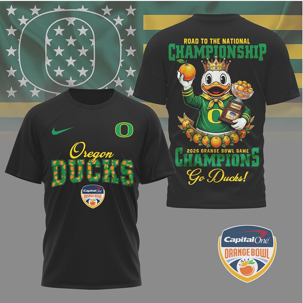 Oregon Ducks Road To The National Championship Orange Bowl Trophy Mascot T Shirt Oregon Ducks Road To The National Championship Orange Bowl Trophy Mascot T Shirt