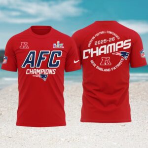 Patriots AFC Champions 2025 26 Red New England Super Bowl LX Bound Fan T Shirt