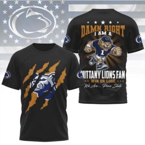Penn State Nittany Lions Fan Damn Right Mascot Claw Rip Navy Blue T Shirt