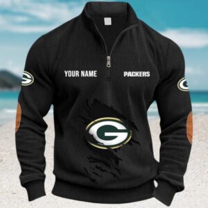 Personalized Green Bay Packers Black Quarter Zip Pullover NFL Hoodie