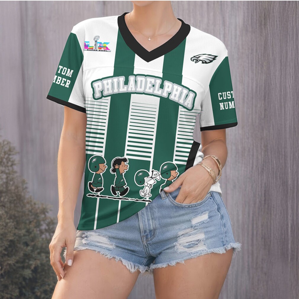 Philadelphia Eagles Official Super Bowl x Peanut V neck Baseball Jersey Philadelphia Eagles Official Super Bowl x Peanut V neck Baseball Jersey