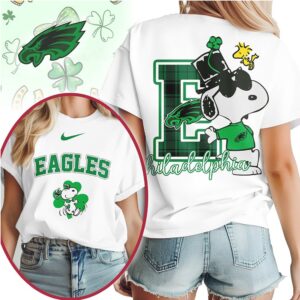 Philadelphia Eagles Snoopy St. Patrick's Day Lucky Clover Women's Football Fan T Shirt