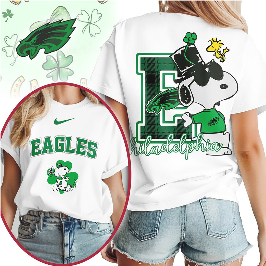 Philadelphia Eagles Snoopy St. Patrick's Day Lucky Clover Women's Football Fan T Shirt Philadelphia Eagles Snoopy St. Patrick's Day Lucky Clover Women's Football Fan T Shirt