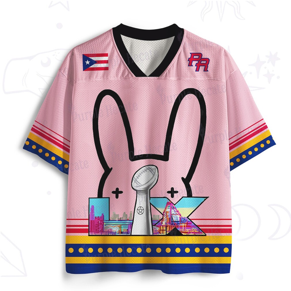 Pink Bad Bunny Benito 94 Super Bowl Puerto Rico Commemorative Football Fan Jersey Pink Bad Bunny Benito 94 Super Bowl Puerto Rico Commemorative Football Fan Jersey