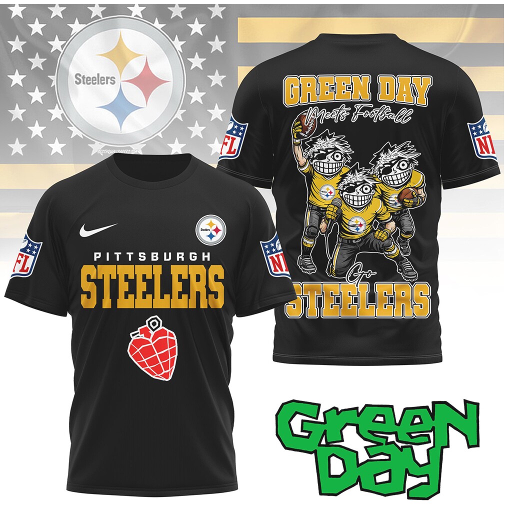 Pittsburgh Steelers “Green Day Meets Football” Cartoon Graphic Tee Pittsburgh Steelers “Green Day Meets Football” Cartoon Graphic Tee