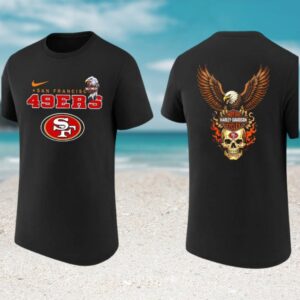 San Francisco 49ers Harley Davidson Eagle Skull Fire Football Fan T Shirt San Francisco 49ers Harley Davidson Eagle Skull Fire Football Fan T Shirt