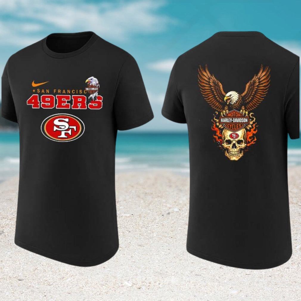 San Francisco 49ers Harley Davidson Eagle Skull Fire Football Fan T Shirt San Francisco 49ers Harley Davidson Eagle Skull Fire Football Fan T Shirt