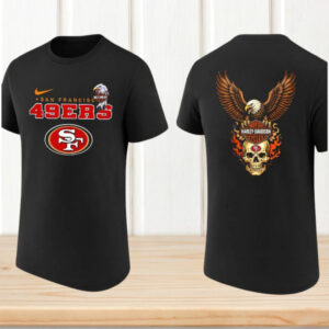 San Francisco 49ers Harley Davidson Eagle Skull Fire Football Fan T Shirt