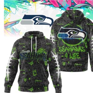 Seattle Seahawks 4 Life Neon Green Graffiti Pullover Hoodie