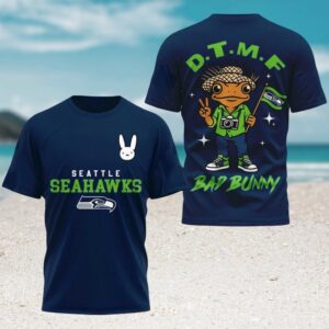Seattle Seahawks Bad Bunny DTMF Frog Navy Blue Football Fan T Shirt Seattle Seahawks Bad Bunny DTMF Frog Navy Blue Football Fan T Shirt