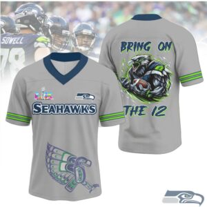 Seattle Seahawks Bring On The 12 Grey V Neck Football Jersey Fan Apparel